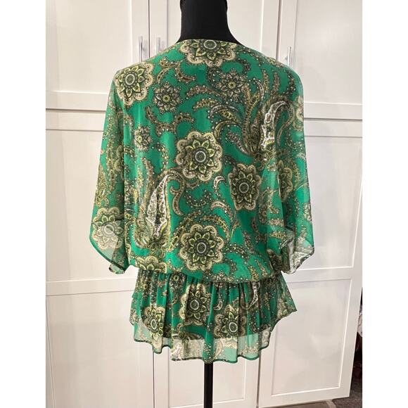 INC International Concepts Blouse Women's Sz L Green Paisley Peplum Short Sleeve - Picture 6 of 6